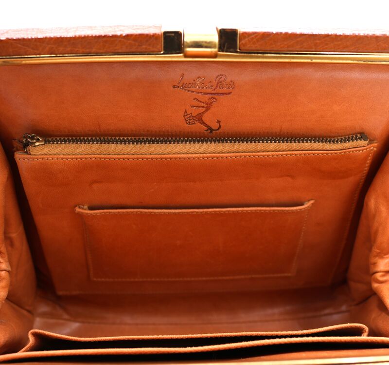 Vintage - LUCILLE de PARIS - Tan - OSTRICH SKIN - Dome Handle Handbag  - product images  of 