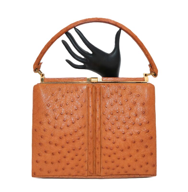 Vintage - LUCILLE de PARIS - Tan - OSTRICH SKIN - Dome Handle Handbag  - product images  of 