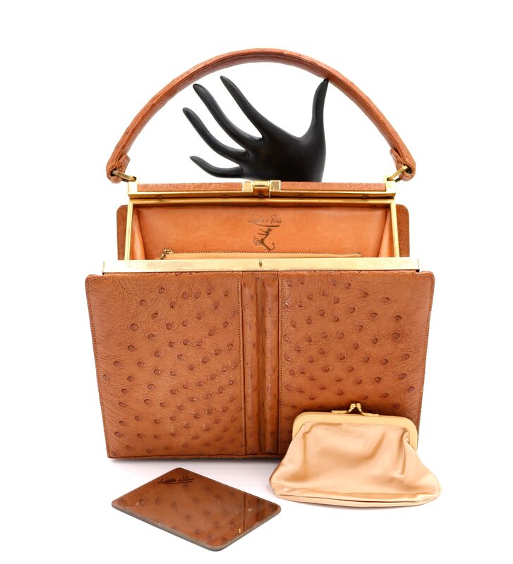 Vintage - LUCILLE de PARIS - Tan - OSTRICH SKIN - Dome Handle Handbag  - product images  of 