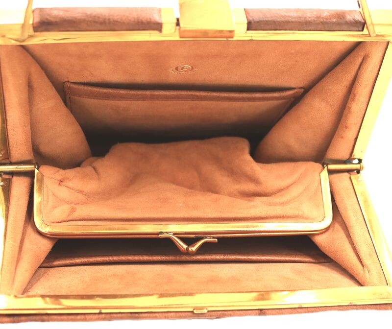 Vintage 50s-60s - FASSBENDER - Tan OSTRICH Structured Handbag - England - - product images  of 