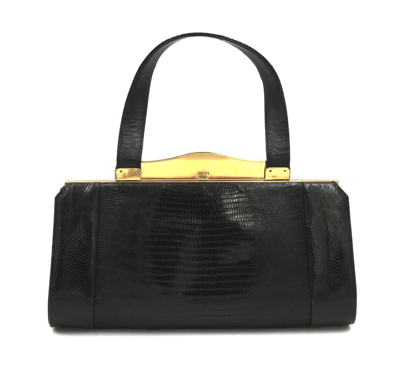Vintage 50s-60s - ESCORT - Black LIZARD Barrel Handbag - Mid Century - product images  of 