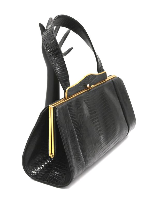 Vintage 50s-60s - ESCORT - Black LIZARD Barrel Handbag - Mid Century - product images  of 