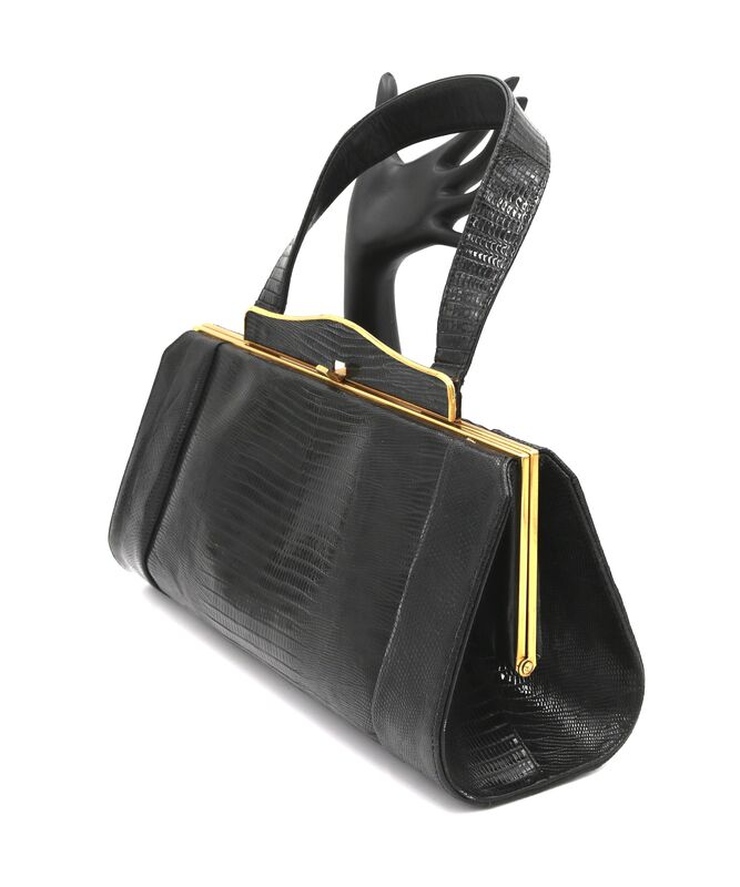 Vintage 50s-60s - ESCORT - Black LIZARD Barrel Handbag - Mid Century - product images  of 