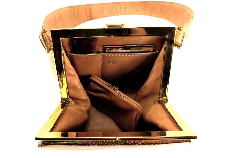 Vintage 50s Small - BELLESTONE - Gold LIZARD SKIN Structured Handbag - Rare  - product images  of 