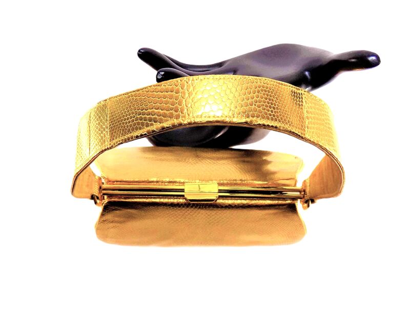 Vintage 50s Small - BELLESTONE - Gold LIZARD SKIN Structured Handbag - Rare  - product images  of 