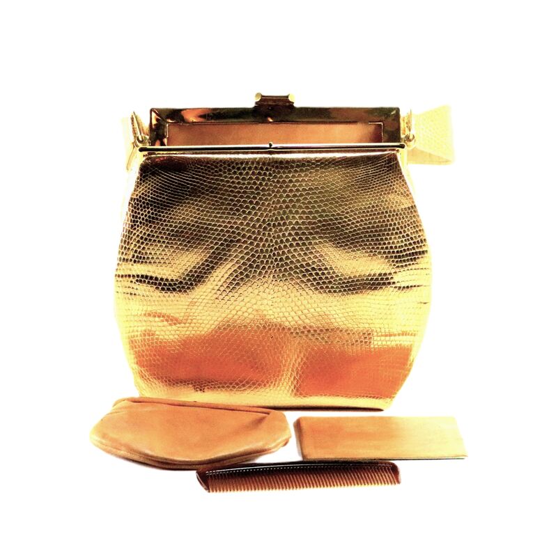 Vintage 50s Small - BELLESTONE - Gold LIZARD SKIN Structured Handbag - Rare  - product images  of 