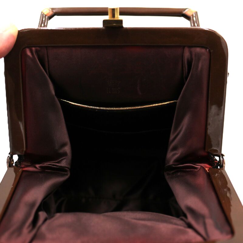 Vintage - LEWIS - Petite Brown Patent Leather Structured Handbag - Mid Century - product images  of 