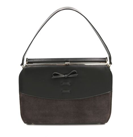 Vintage,60s,-,AIR,STEP,Grey,leather,suede,Like,Handbag,Mid,Century,Air Step, vintage handbag, vintage purse, grey, suede, leather, black, fabric, 60s, mid century, metal