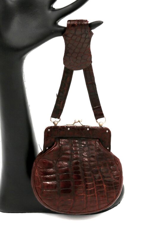 Antique Small EDWARDIAN -  Brown Alligator - CHATELAINE Bag - rare -  - product images  of 