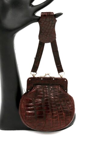 Antique,Small,EDWARDIAN,-,Brown,Alligator,CHATELAINE,Bag,rare,alligator, Antique, brown, antique coin purse, antique Chatelaine, vintage purse, vintage bag, edwardian, art deco, rare, suede