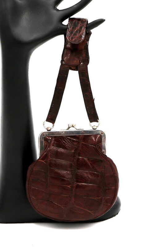 Antique Small EDWARDIAN -  Brown Alligator - CHATELAINE Bag - rare -  - product images  of 