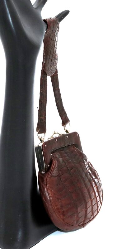 Antique Small EDWARDIAN -  Brown Alligator - CHATELAINE Bag - rare -  - product images  of 
