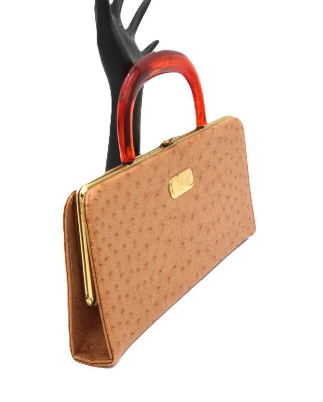 Vintage - STYLEMARK - Tan Embossed Ostrich Plastic Bakelite Handle Handbag - Mid Century - product images  of 