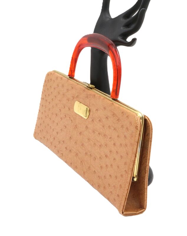 Vintage - STYLEMARK - Tan Embossed Ostrich Plastic Bakelite Handle Handbag - Mid Century - product images  of 