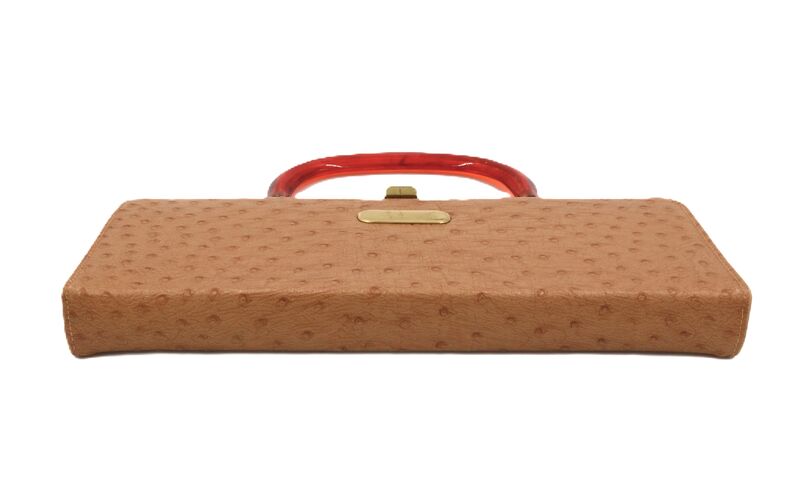 Vintage - STYLEMARK - Tan Embossed Ostrich Plastic Bakelite Handle Handbag - Mid Century - product images  of 
