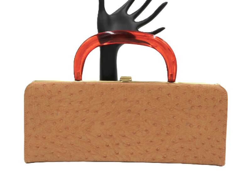 Vintage - STYLEMARK - Tan Embossed Ostrich Plastic Bakelite Handle Handbag - Mid Century - product images  of 