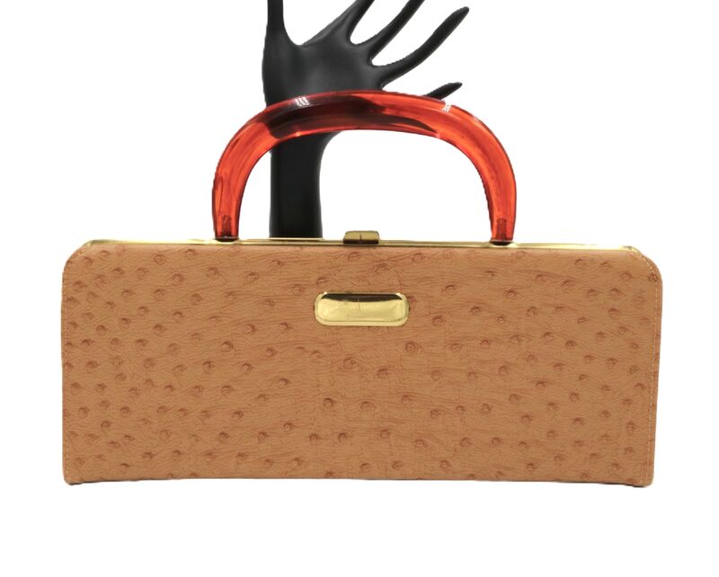 Vintage - STYLEMARK - Tan Embossed Ostrich Plastic Bakelite Handle Handbag - Mid Century - product images  of 