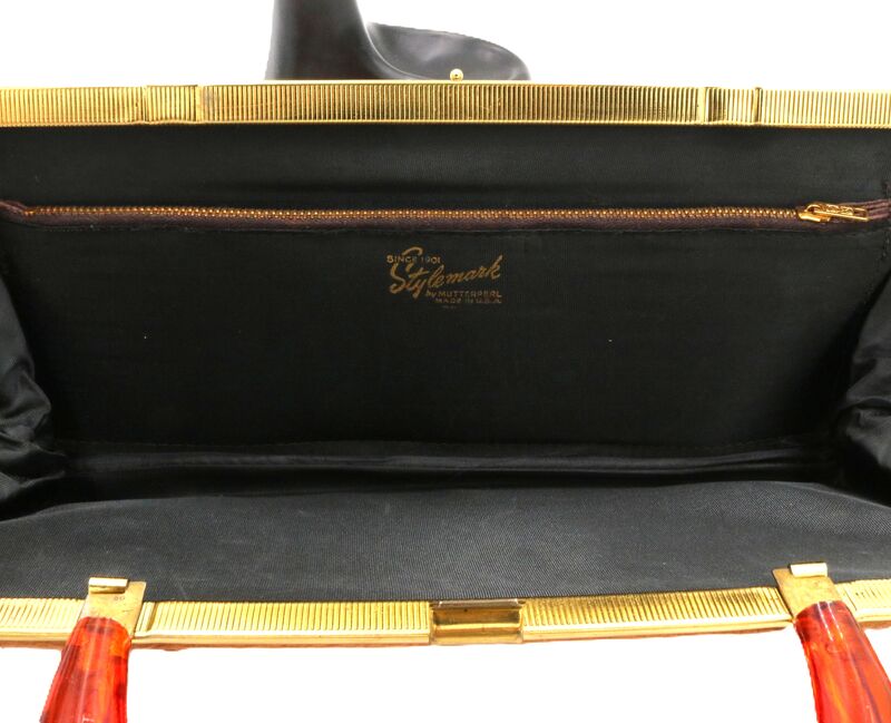 Vintage - STYLEMARK - Tan Embossed Ostrich Plastic Bakelite Handle Handbag - Mid Century - product images  of 