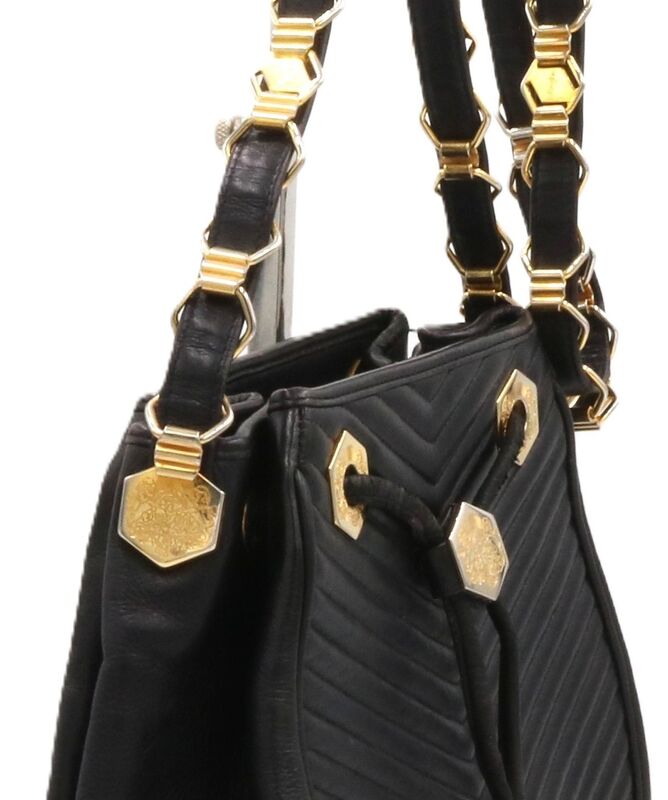 Vintage - REVILLON - Black Leather Drawstring Shoulder Bag - Paris France - product images  of 