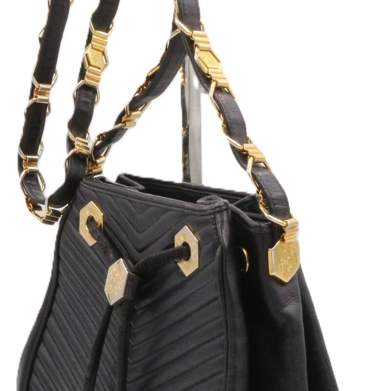 Vintage - REVILLON - Black Leather Drawstring Shoulder Bag - Paris France - product images  of 