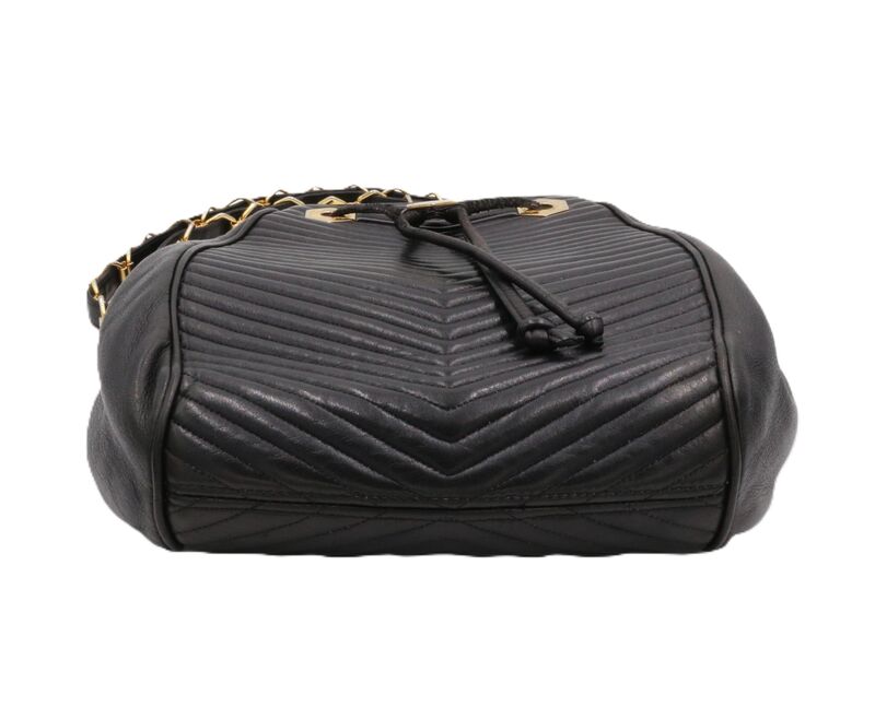 Vintage - REVILLON - Black Leather Drawstring Shoulder Bag - Paris France - product images  of 