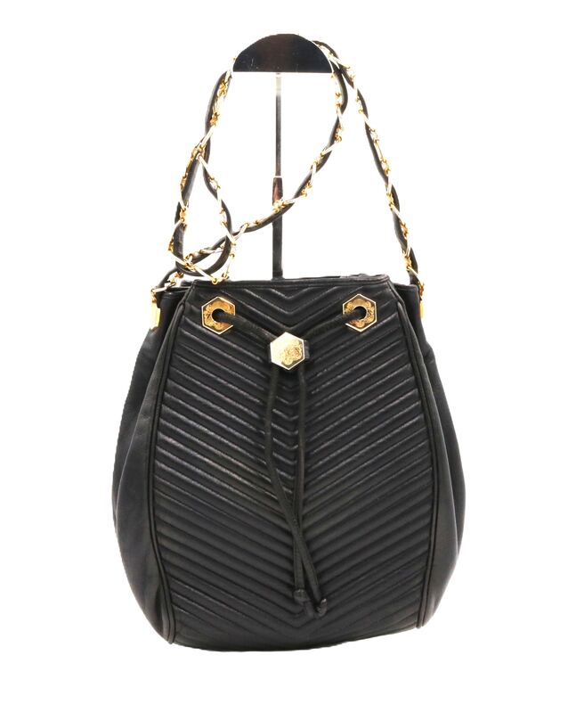 Vintage - REVILLON - Black Leather Drawstring Shoulder Bag - Paris France - product images  of 