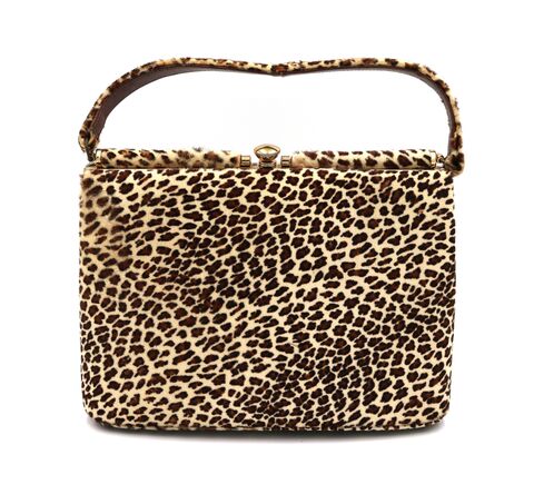 Vintage,50s-60s,-,LEON,of,CALIFORNIA,Faux,Leopard,Fur,Structured,Handbag,Rare,Leon of California, calf hair, vintage handbag, vintage purse, leopard, structure, fur, mid century modern, retro