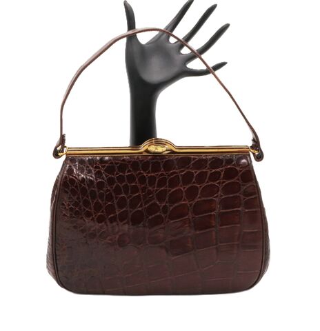 Vintage,50s-60s,-,LESCO,Brown,ALLIGATOR,Structured,Handbag,Mid,Century,Lesco, alligator, vintage handbag, vintage purse, gold, leather, structure, brown, mid century, 50s, 60s