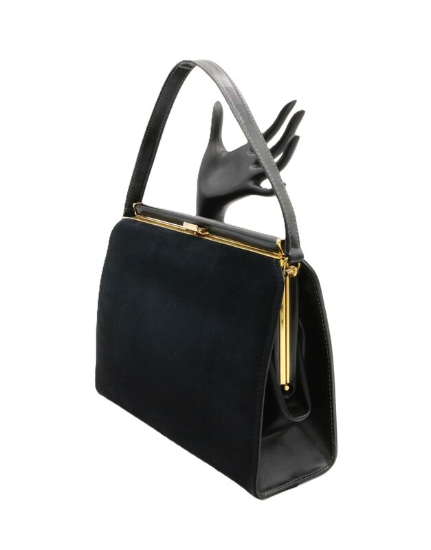 Vintage 60s - LIFE STRIDE - Black leather suede Like Handbag - Mid Century - - product images  of 