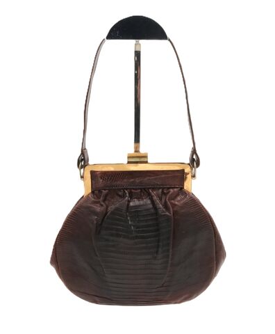 Vintage,Small,Brown,-,LIZARD,Skin,Handbag,40s-50s-,Mid,Century,Lizard, vintage handbag, vintage purse, brown, fabric, mid century, 40s, 50s