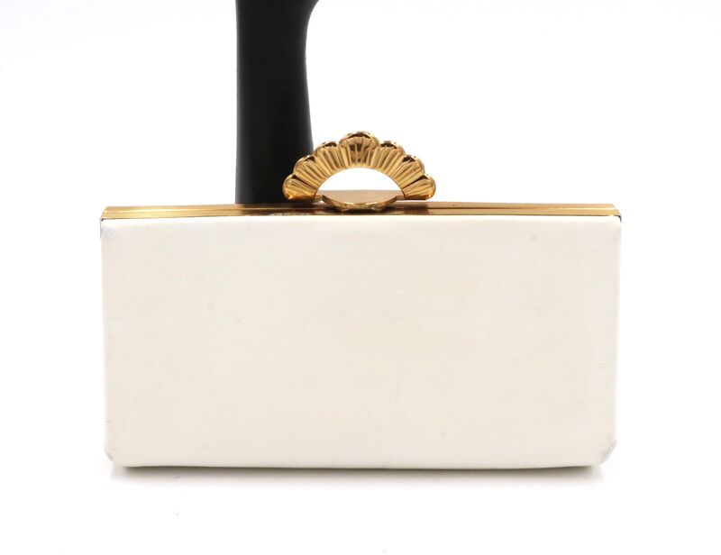 Vintage 40s-50s - EVANS ELEGANCE - Off White Leather Fitted Clutch Handbag - product images  of 