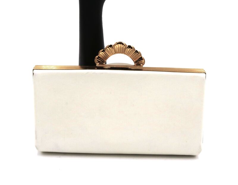 Vintage 40s-50s - EVANS ELEGANCE - Off White Leather Fitted Clutch Handbag - product images  of 