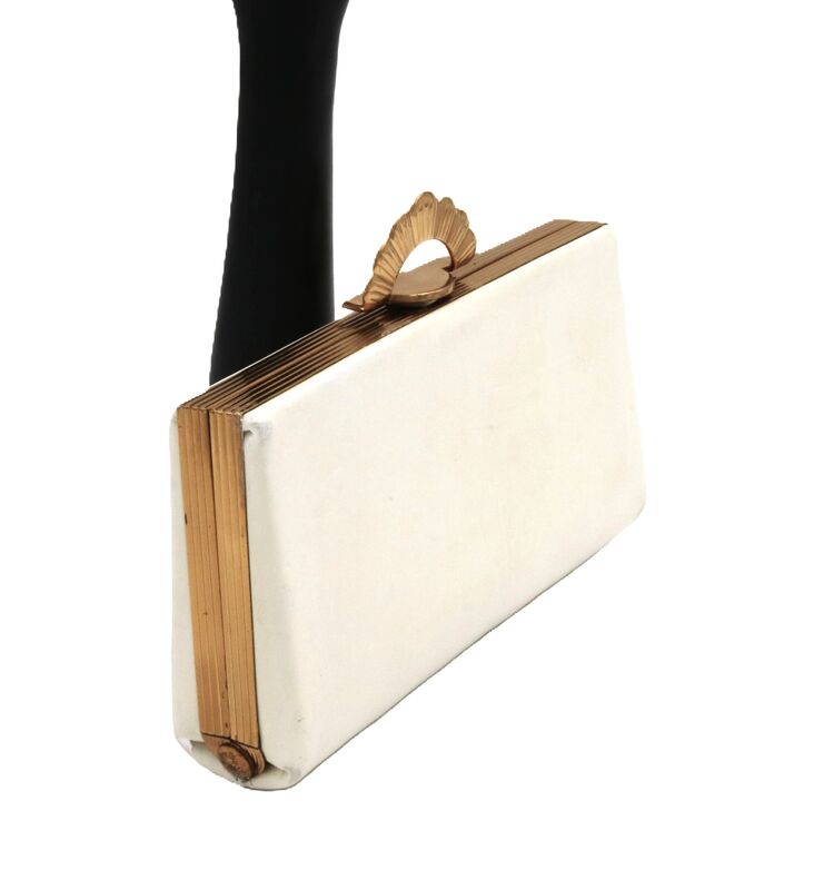 Vintage 40s-50s - EVANS ELEGANCE - Off White Leather Fitted Clutch Handbag - product images  of 