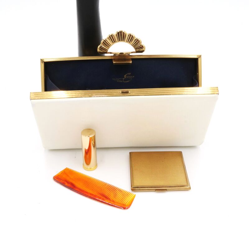 Vintage 40s-50s - EVANS ELEGANCE - Off White Leather Fitted Clutch Handbag - product images  of 