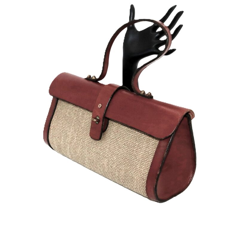 Vintage - ETIENNE AIGNER - Handbag - Original Hand Made Red Heavy Leather and Tweed  - product images  of 