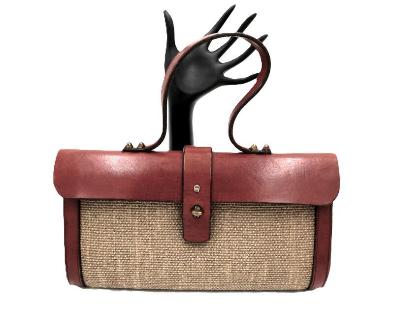 Vintage - ETIENNE AIGNER - Handbag - Original Hand Made Red Heavy Leather and Tweed  - product images  of 