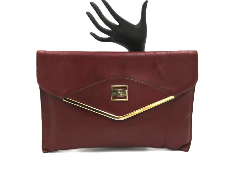 Vintage - ETIENNE AIGNER - Original Hand Made Red Leather Envelope Clutch Handbag - product images  of 