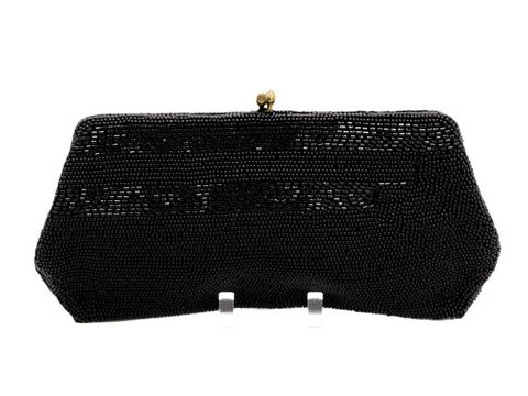 Vintage,Small,Black,-,WALBORG,Micro-Beaded,Clutch,Handbag,Hand,Made,BELGIUM,Walborg, micro, bead, vintage handbag, vintage clutch, vintage purse, satin, brown, black