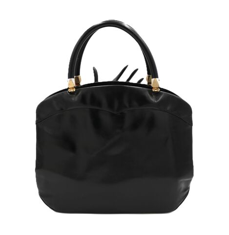 Vintage,-,ROSENFELD,Black,Leather,Double,Handle,Handbag,Mid,Century,Rosenfeld, vintage handbag, vintage purse, leather, fabric, black, mid century, retro, 50s, 60s