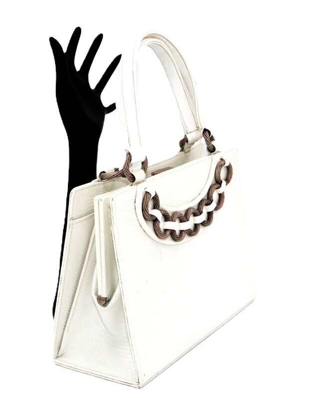 Small 50s-60s - MARTIN VAN SCHAAK - White Double Handled LIZARD Skin Handbag - product images  of 