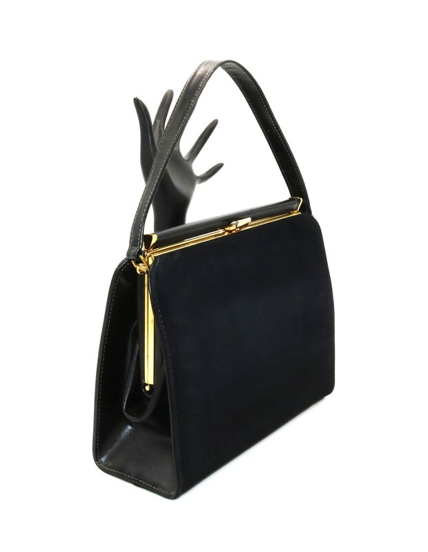 Vintage 60s - LIFE STRIDE - Black leather suede Like Handbag - Mid Century - - product images  of 