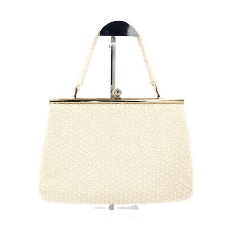 Vintage,Creamy,-,LUMURED,Cordé,Bead,Handbag,Coin,Purse,Mid,Century,Lumured, bead, Cordé, vintage handbag, vintage purse, cream, white, MCM, retro, 60s, 50s, coin purse