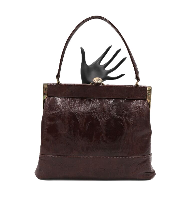 Vintage - RISQUE - Brown Patent Leather Like Handbag - Mid Century - - product images  of 