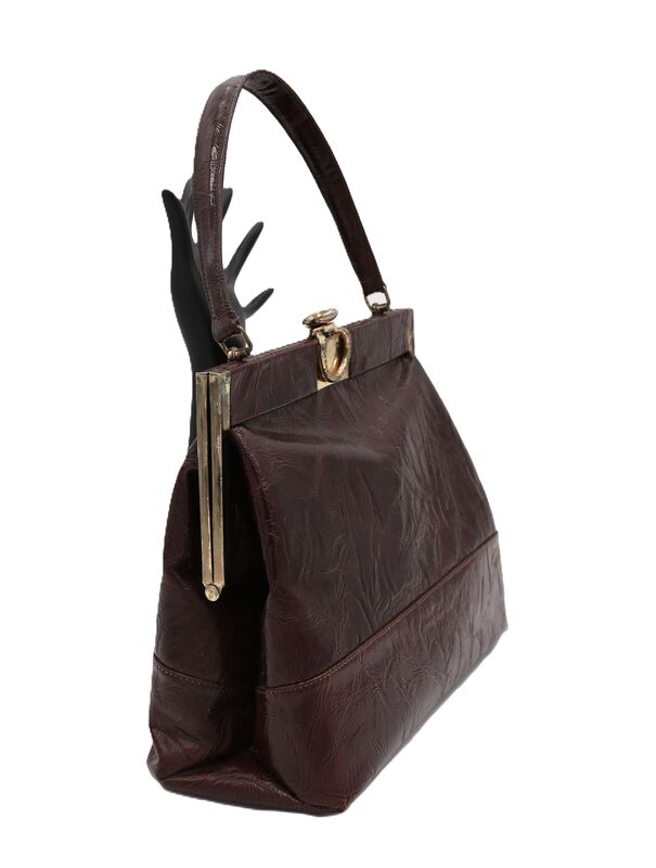 Vintage - RISQUE - Brown Patent Leather Like Handbag - Mid Century - - product images  of 