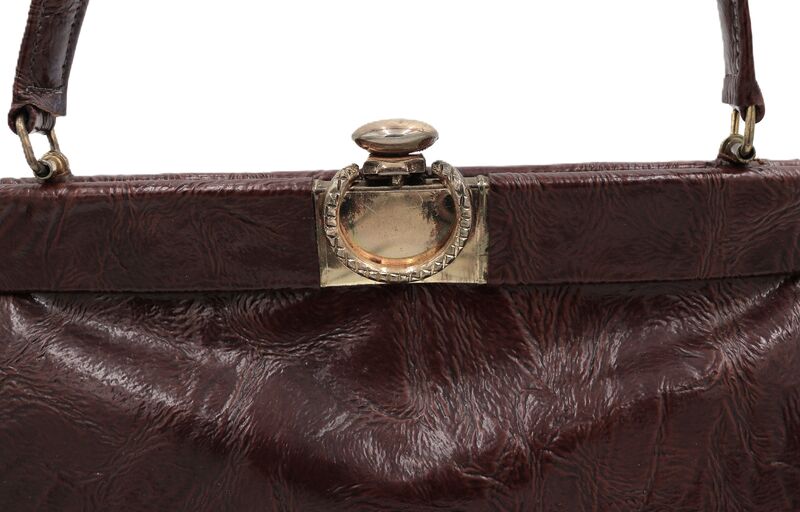 Vintage - RISQUE - Brown Patent Leather Like Handbag - Mid Century - - product images  of 