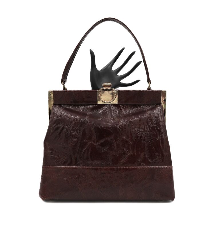 Vintage - RISQUE - Brown Patent Leather Like Handbag - Mid Century - - product images  of 