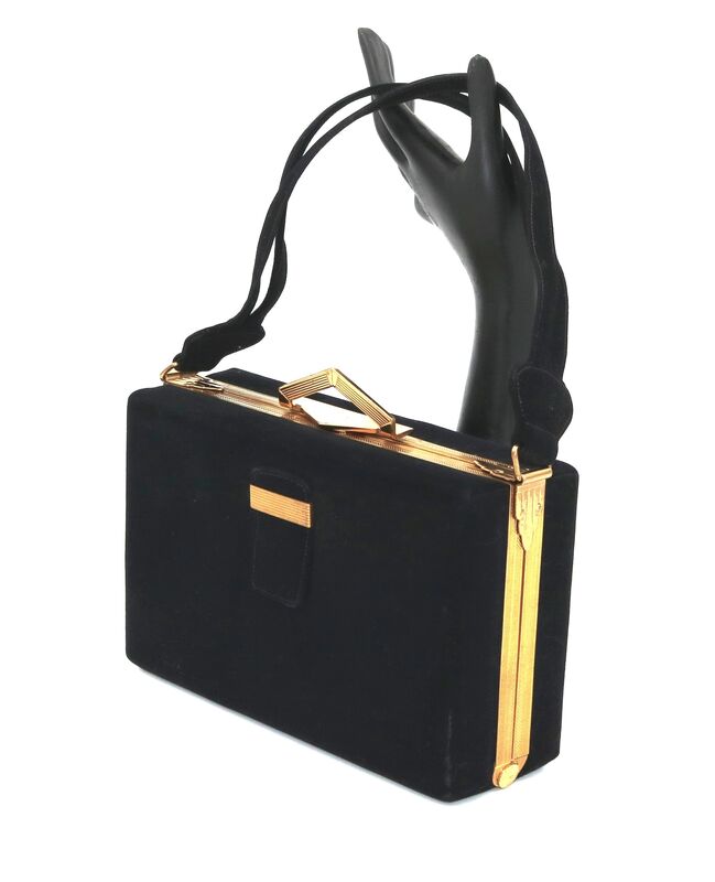 Vintage 50s - EVANS ELEGANCE - Black Suede Like Boxy Handbag Satchel - Mid Century - - product images  of 