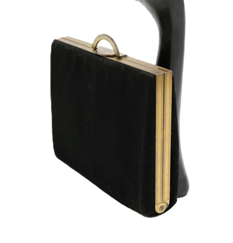 Vintage 40s - EVANS ELEGANCE - Black Felt Suede Like Fitted Clutch Handbag - Mid Century - - product images  of 