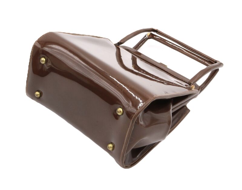Vintage - LEWIS - Petite Brown Patent Leather Structured Handbag - Mid Century - product images  of 