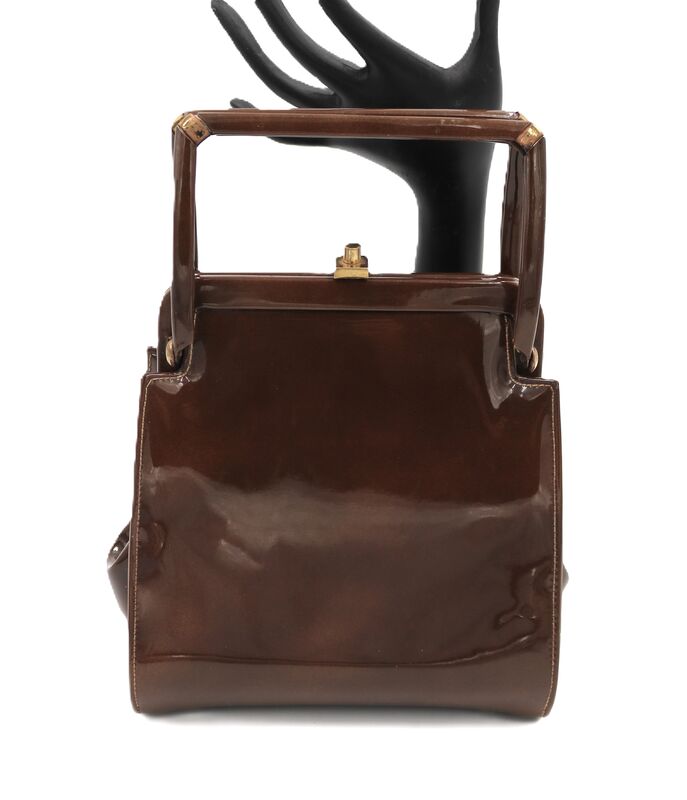 Vintage - LEWIS - Petite Brown Patent Leather Structured Handbag - Mid Century - product images  of 